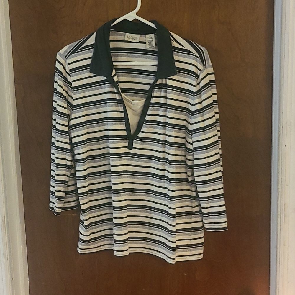 Large Classic Elements Black and White Striped Long Sleeve Top